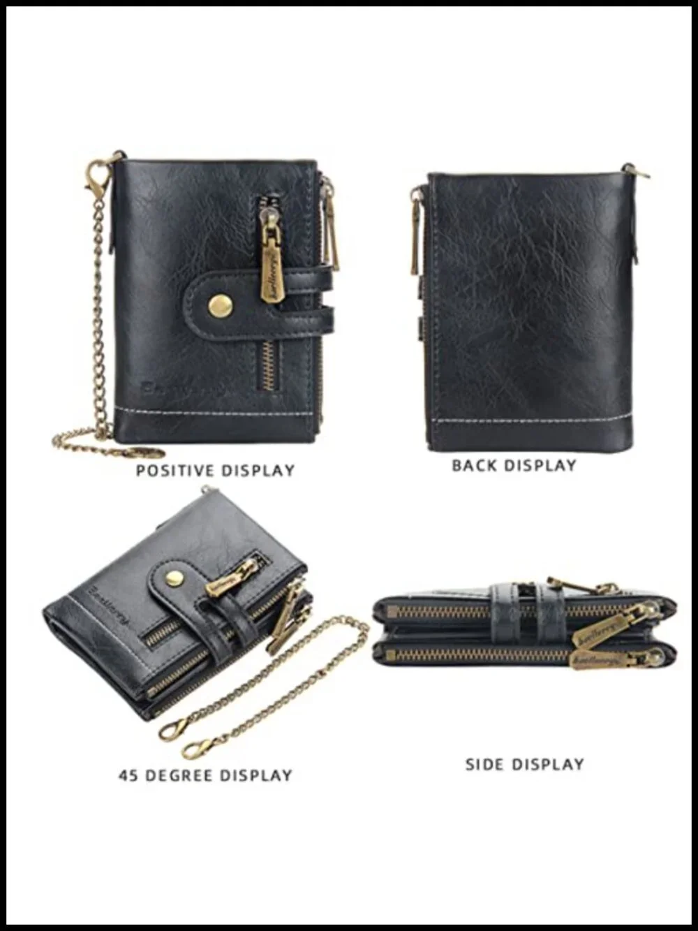 Genuine Leather Bifold Wallet with Chain RFID Blocking Men's